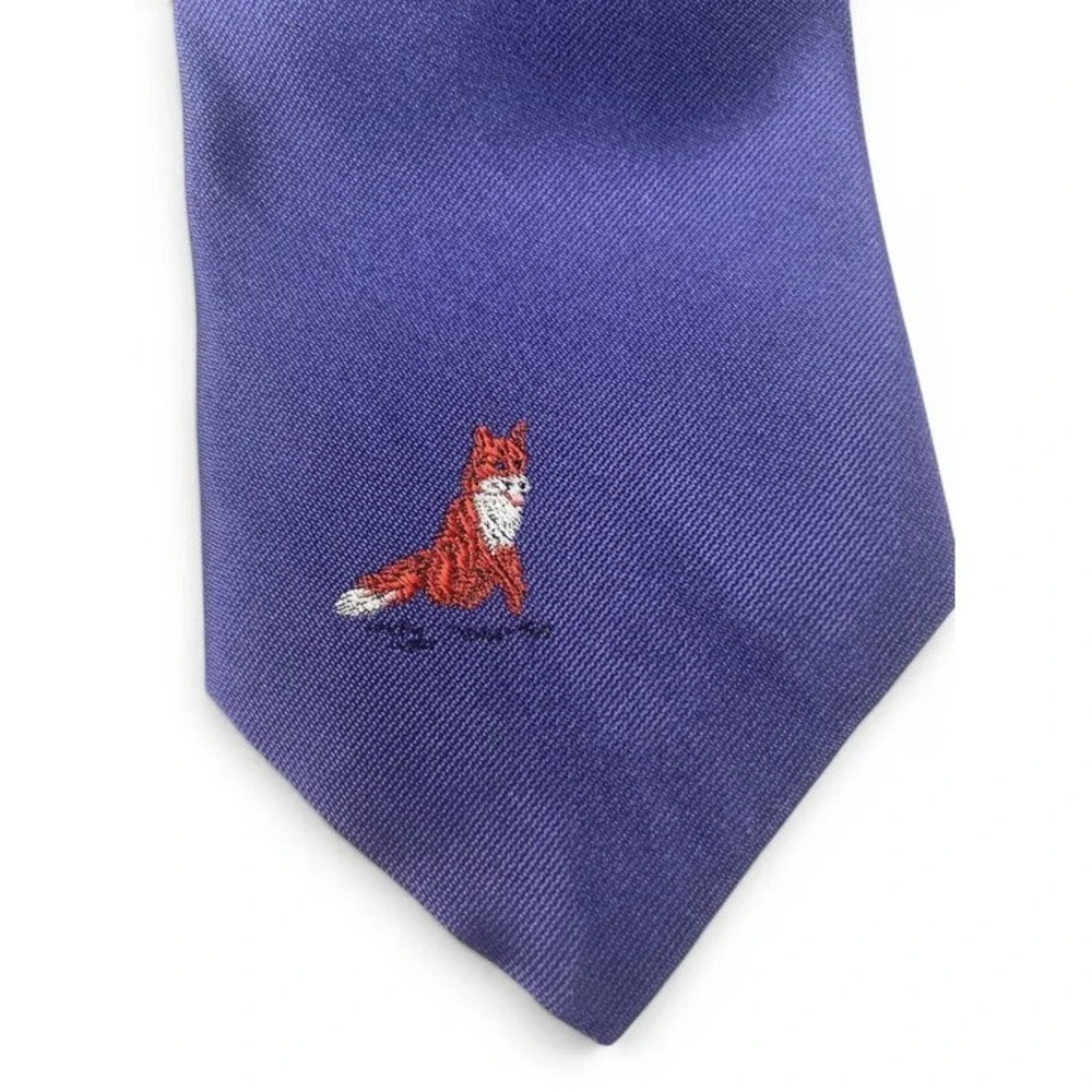 Vintage Perry Ellis Handmade Necktie Embroidered Silk‎ Fox Hunt Dark Academia